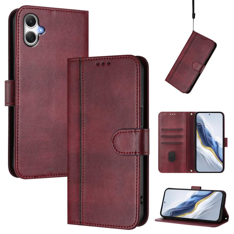 Funda de cuero retro con hebilla y empalme de líneas para Samsung Galaxy A07 4G (rojo vino)