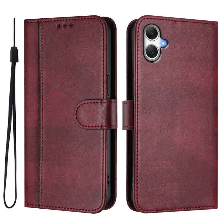 Funda de cuero retro con hebilla y empalme de líneas para Samsung Galaxy A07 4G (rojo vino)