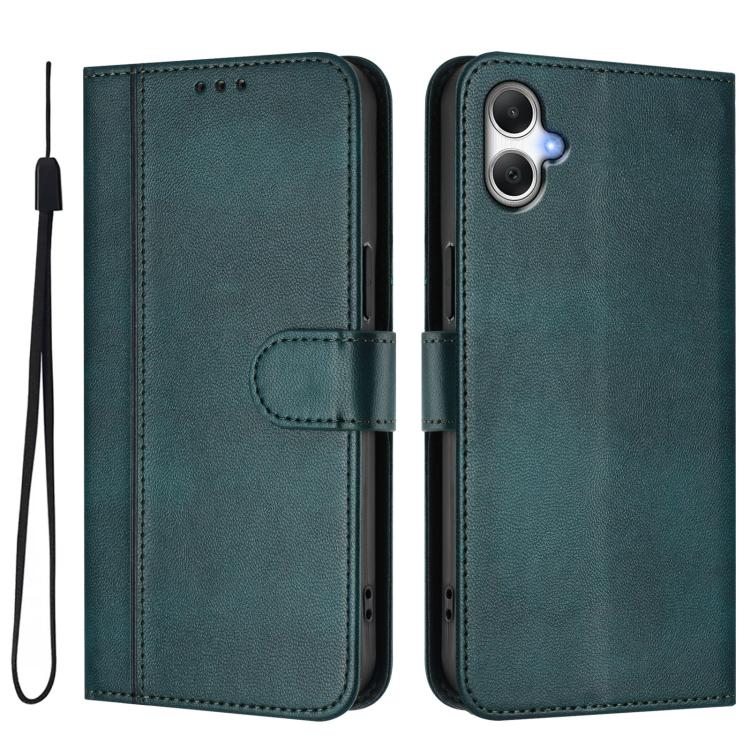 Funda de cuero retro con hebilla y empalme de líneas para Samsung Galaxy A07 4G (verde oscuro)