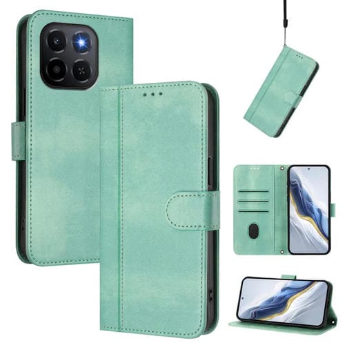 Funda de cuero retro con hebilla y empalme de línea para Honor X6c 4G (verde menta)