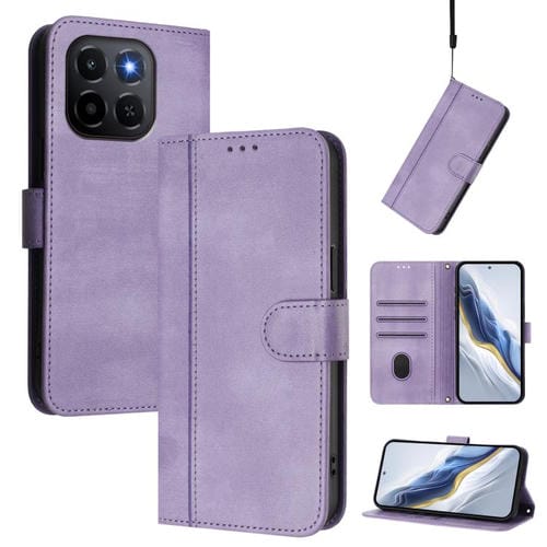 Funda de cuero retro con hebilla para Honor X6c 4G (morada)