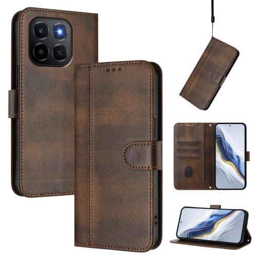 Funda de cuero retro con hebilla y empalme de línea para Honor X6c 4G (marrón)