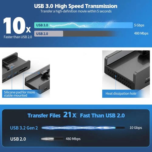Concentrador de abrazadera ORICO HCL-2A1CTS-Pro aleación de aluminio 5 puertos USB 3.0 (Negro)