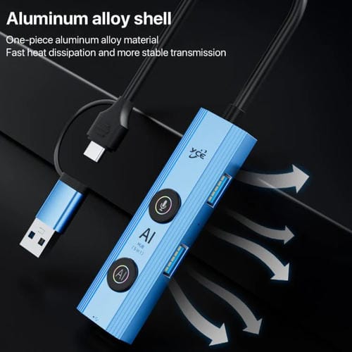 Adaptador concentrador USB 3.0 Tipo C YCE V295B 5 en 1 con IA (Azul)