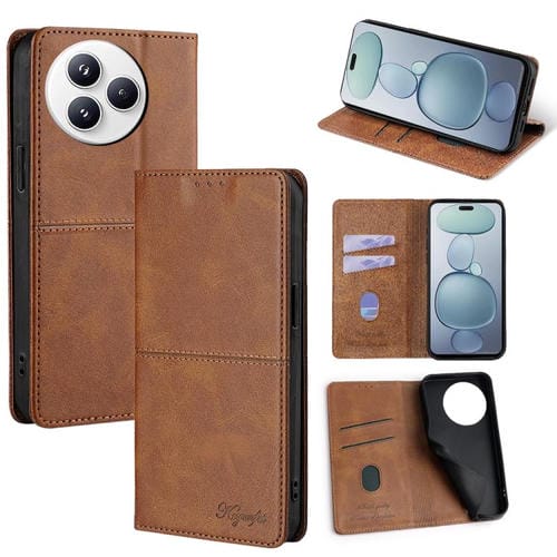 Funda magnética de cuero con textura de vaca para Xiaomi Civi 5 Pro 5G (marrón claro)