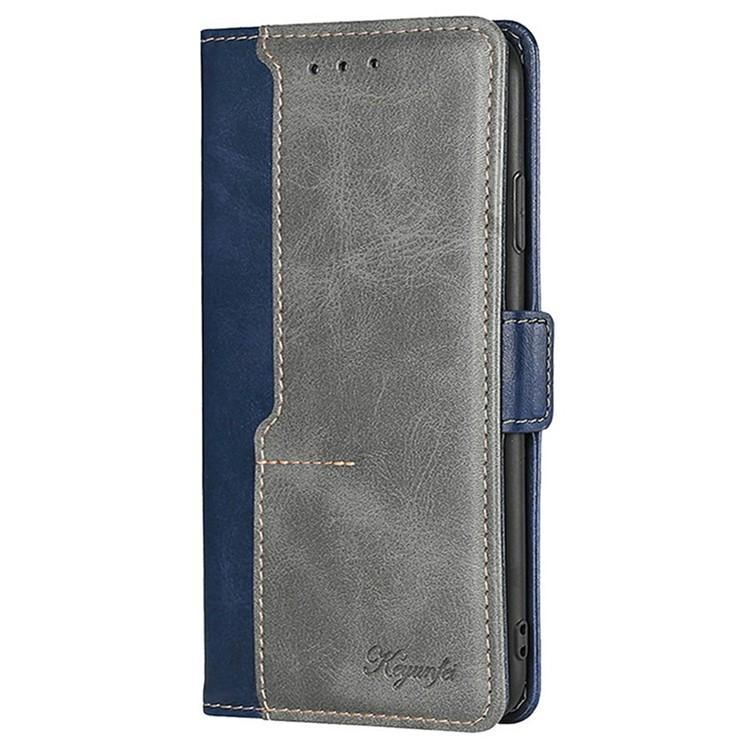 Funda de cuero con hebilla lateral en color de contraste para Redmi A5 4G (171,7 mm) (azul y gris)