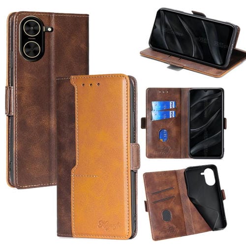 Funda de cuero con hebilla lateral en color de contraste para Redmi A5 4G (171,7 mm) (marrón oscuro y dorado)