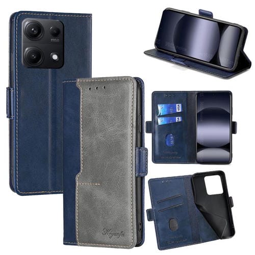 Funda de cuero con hebilla lateral en color de contraste para Redmi Note 14S 4G (azul y gris)