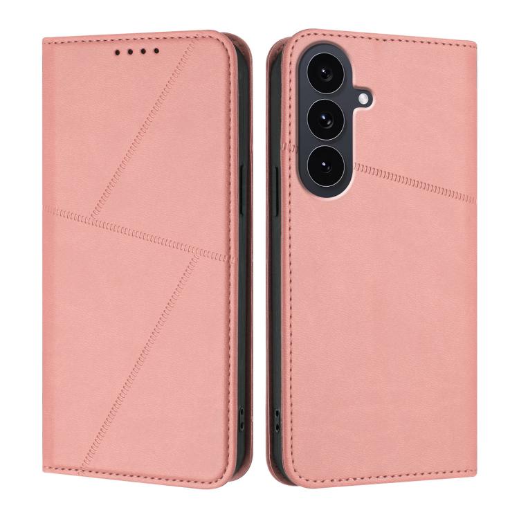 Funda de cuero con tapa magnética resistente y esmerilada para Samsung Galaxy S25 FE 5G (rosa)