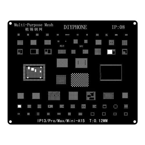 Modelo de Reballing BGA Apple iPhone 13 e 13 Pro Max com Posicionamento Preciso e Corte a Laser de Precisão