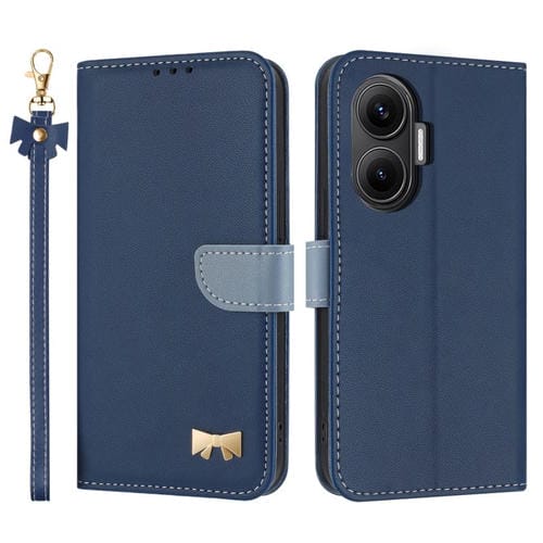 Funda de cuero con lazo metálico y correa para la mano para Redmi Turbo 4 Pro / Poco X7 Pro (azul oscuro)