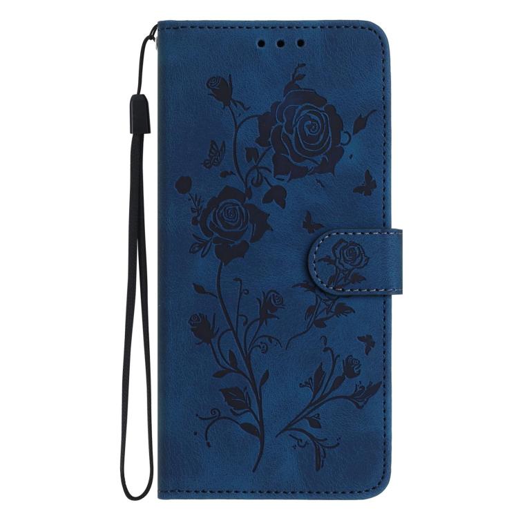 Funda de cuero con estampado floral en relieve para Samsung Galaxy A03 Core (azul oscuro)