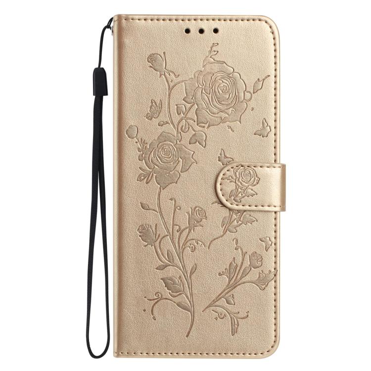 Funda de cuero con estampado de rosas en relieve para Samsung Galaxy A23 (dorada)