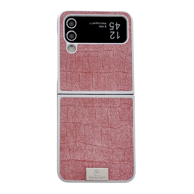 Funda de poliuretano y policarbonato con marco plateado para Samsung Galaxy Z Flip4 5G (rosa)
