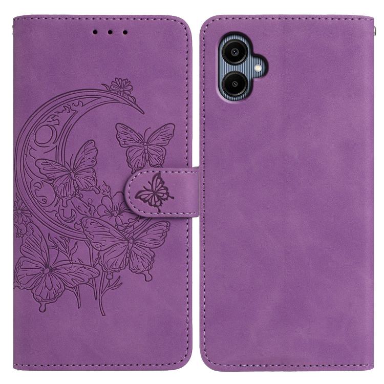 Funda de cuero con relieve y diseño de mariposas para Samsung Galaxy A07 5G (morado)
