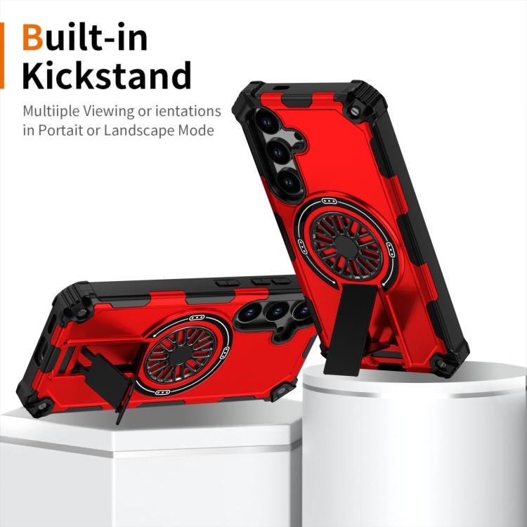 Funda MagSafe para Samsung Galaxy S24 5G con soporte metálico y a prueba de golpes (roja)