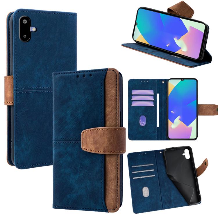 Funda de cuero con costuras de color y bloqueo RFID para Samsung Galaxy F06 5G (azul)