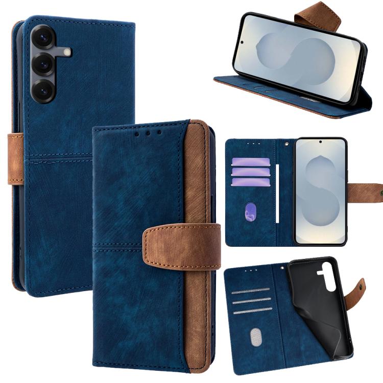 Funda de cuero con costuras de color y bloqueo RFID para Samsung Galaxy S25+ 5G (azul)