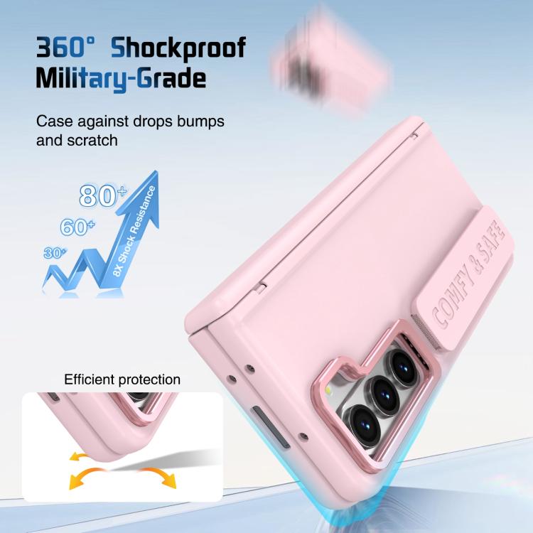 Funda para teléfono con soporte para lente integrada y correa para Samsung Galaxy Z Fold5 (rosa)
