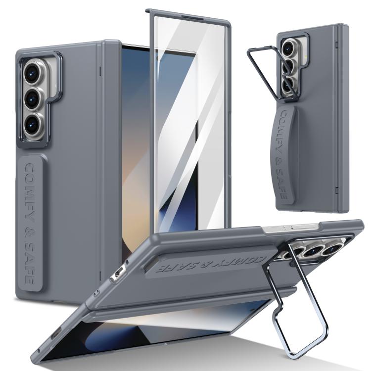 Funda para Samsung Galaxy Z Fold7 con marco de lente integrado y correa para la muñeca (gris)