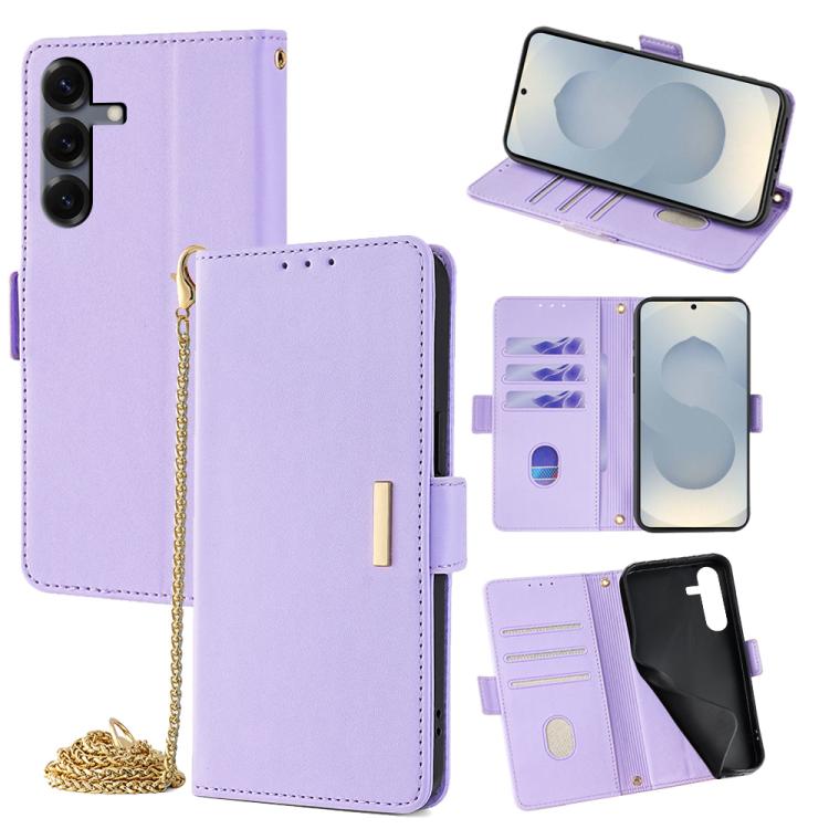 Funda de cuero con cadena cruzada para Samsung Galaxy S25 5G (morado)