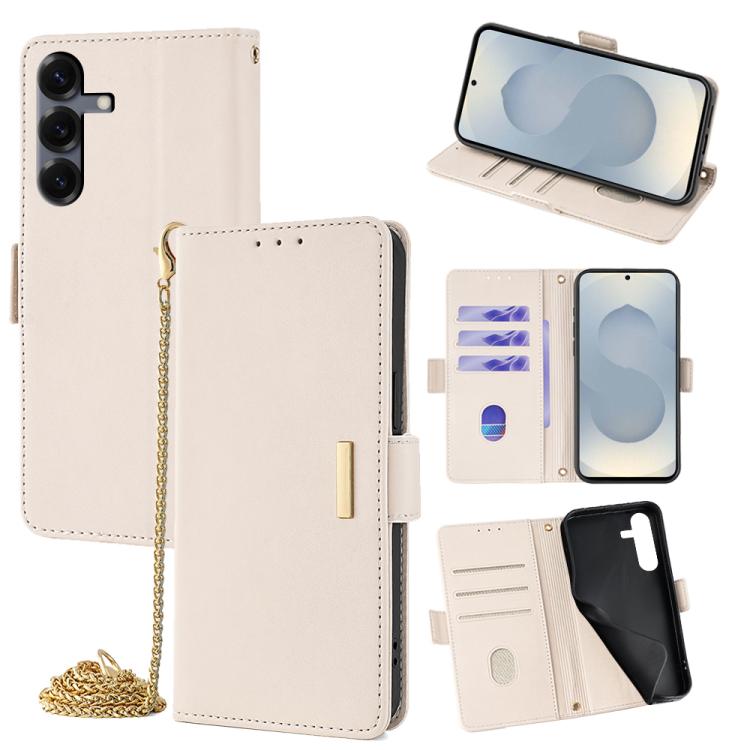 Funda de cuero con cadena cruzada para Samsung Galaxy S25 5G (blanca)