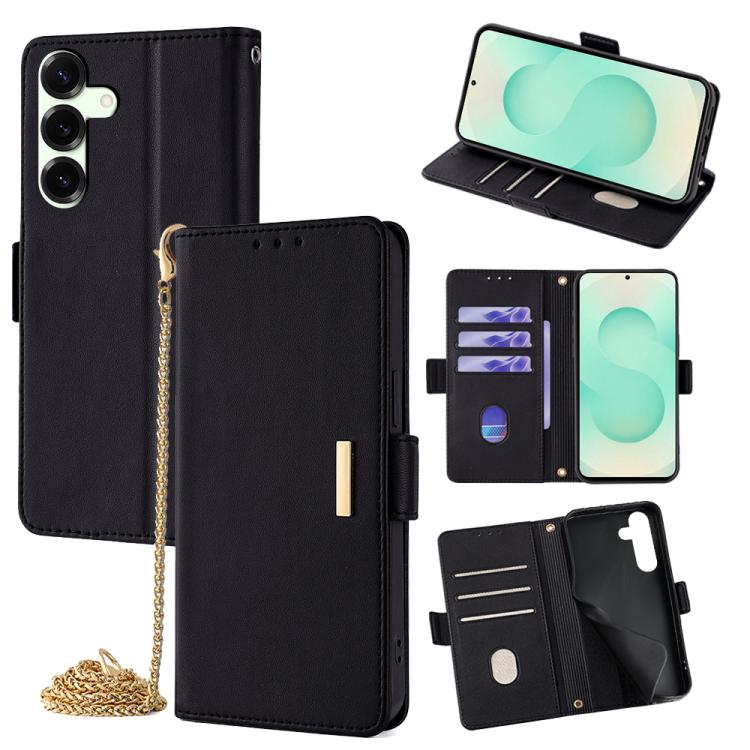 Funda de cuero con cadena cruzada para Samsung Galaxy S25+ 5G (negra)