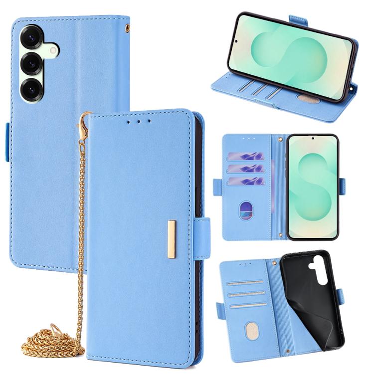 Funda de cuero con cadena cruzada para Samsung Galaxy S25+ 5G (azul)