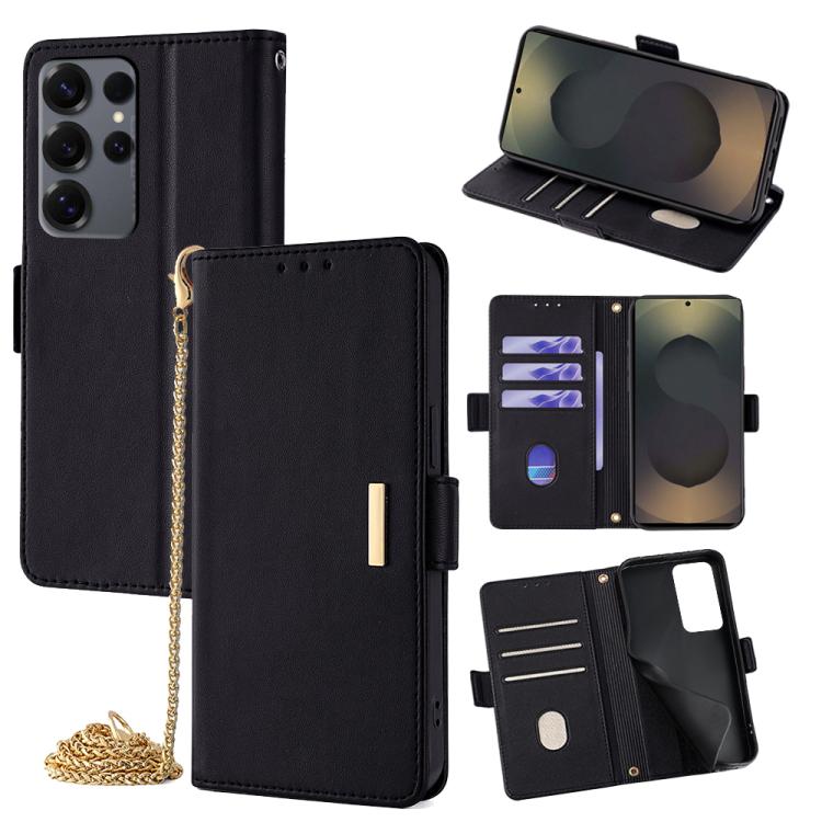 Funda de cuero con cadena cruzada para Samsung Galaxy S25 Ultra 5G (negra)