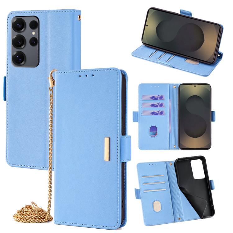 Funda de cuero con cadena cruzada para Samsung Galaxy S25 Ultra 5G (azul)