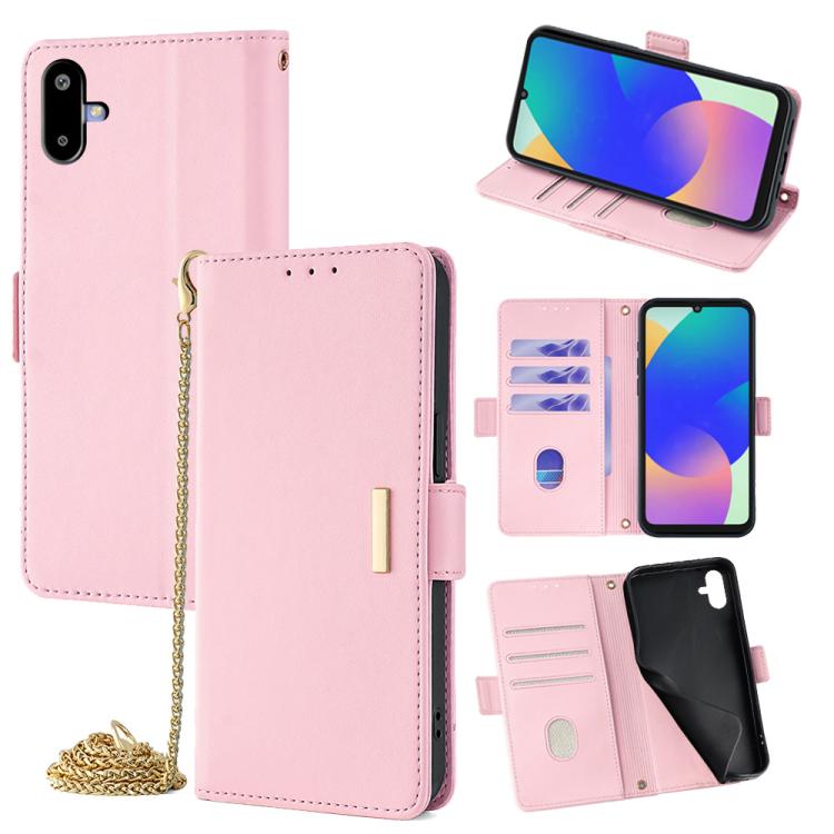 Funda de cuero con cadena cruzada para Samsung Galaxy F06 5G (rosa)