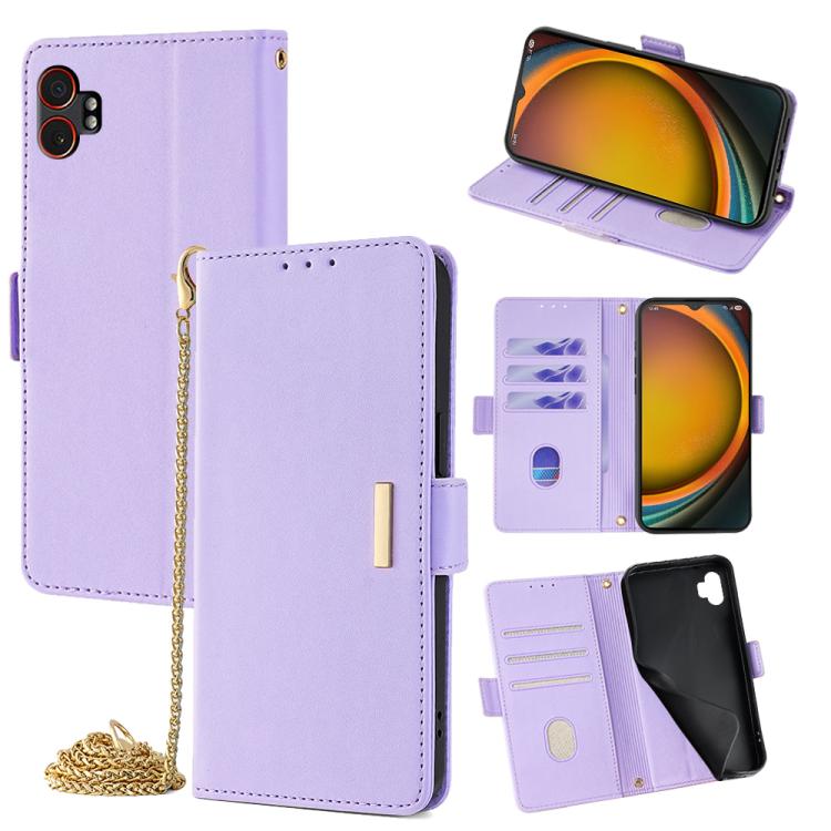 Funda de cuero con cadena cruzada para Samsung Galaxy Xcover 7 Pro 5G (morada)