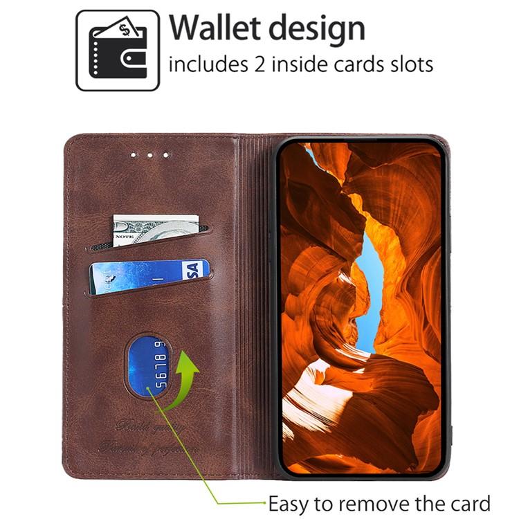 Funda magnética de cuero con textura de vaca para Samsung Galaxy S25+ 5G (marrón oscuro)