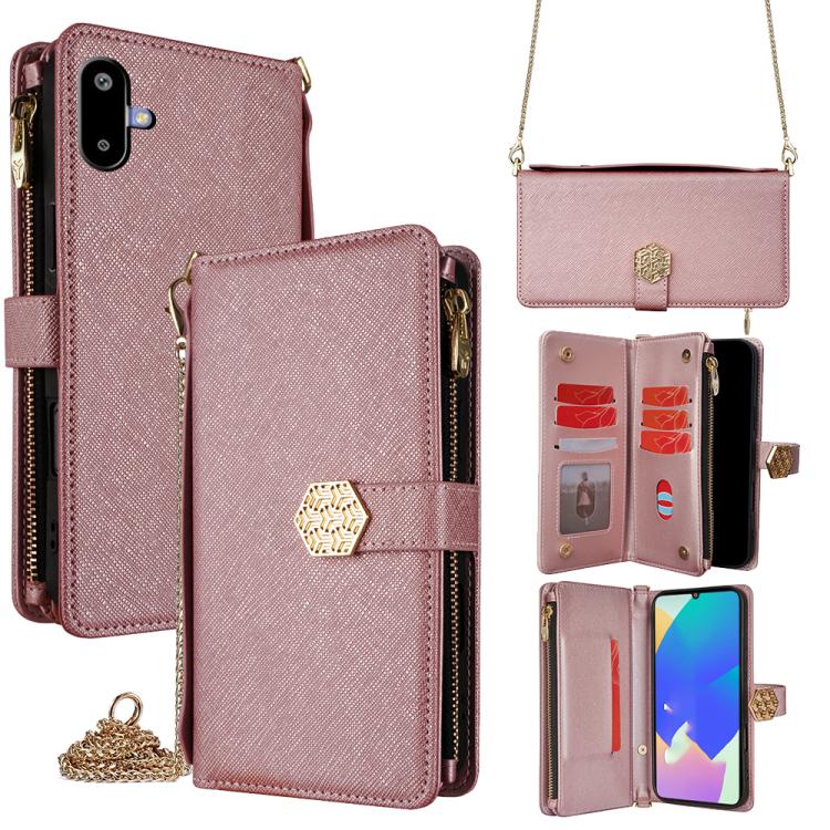 Funda de cuero con textura cruzada y asa cruzada para Samsung Galaxy F06 5G (oro rosa)