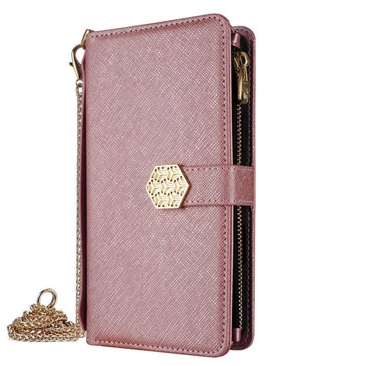 Funda de cuero con textura cruzada y asa cruzada para Samsung Galaxy F06 5G (oro rosa)