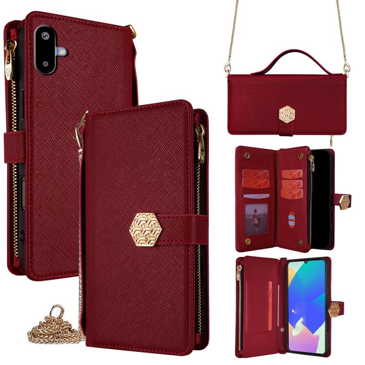 Funda de cuero con textura cruzada y asa cruzada para Samsung Galaxy F06 5G (roja)