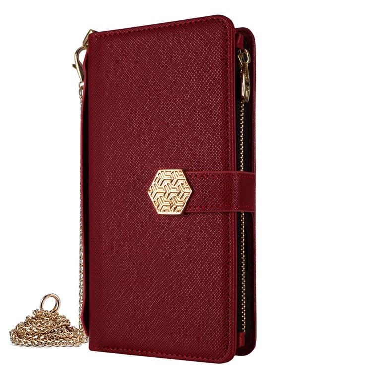 Funda de cuero con textura cruzada y asa cruzada para Samsung Galaxy F06 5G (roja)