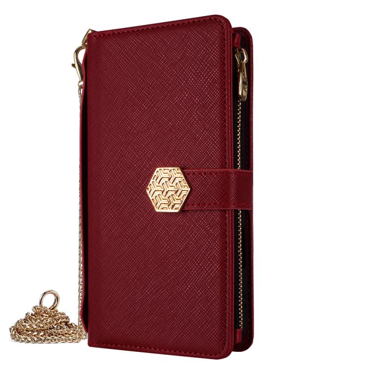 Funda de cuero con textura cruzada y asa cruzada para Samsung Galaxy S25 Ultra 5G (roja)