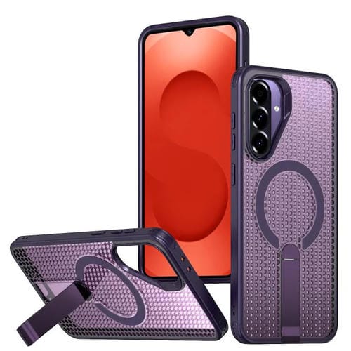 Funda con soporte MagSafe y diseño de panal para Samsung Galaxy A26 5G (morado)
