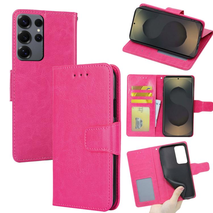 Funda de cuero con textura de cristal para Samsung Galaxy S25 Ultra 5G (rosa y rojo)