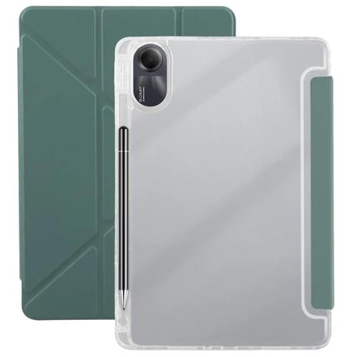 Funda de cuero acrílico transparente deformable para Redmi Pad SE 11 2025/Pad 2 (verde oscuro)
