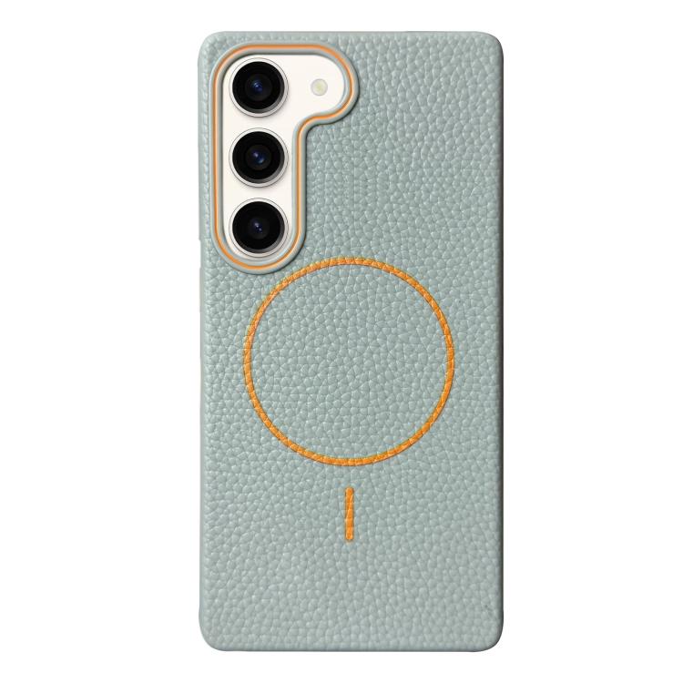 Funda de TPU con textura de lichi MagSafe para Samsung Galaxy S22+ 5G (azul y naranja)