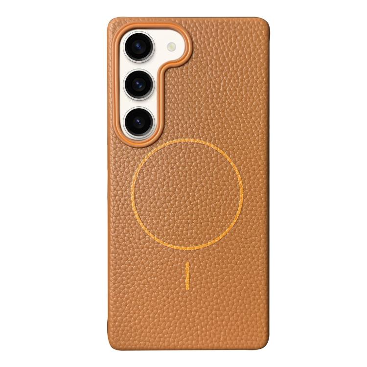 Funda de TPU con textura de lichi MagSafe para Samsung Galaxy S22+ 5G (marrón dorado)
