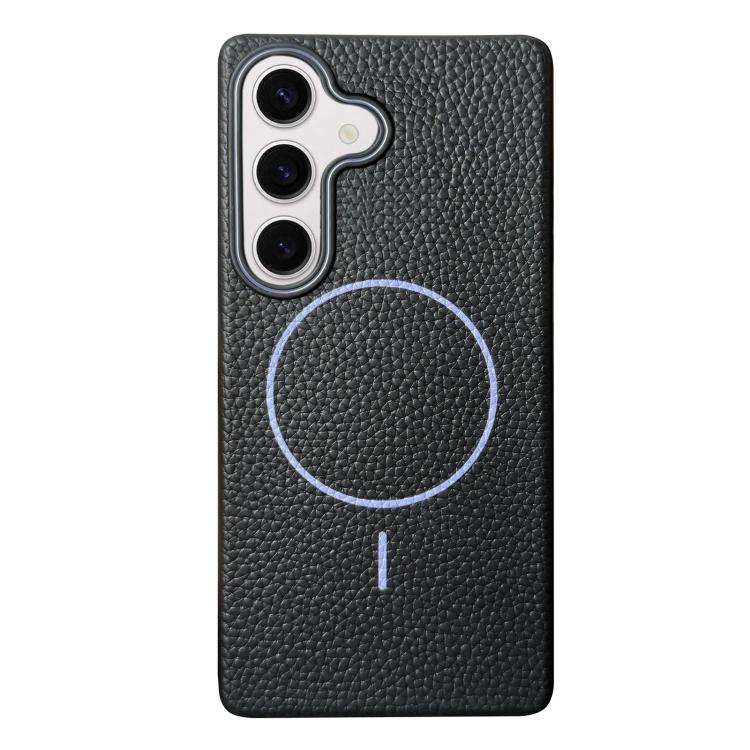 Funda de TPU con textura de lichi MagSafe para Samsung Galaxy S23 FE 5G (negro y morado)