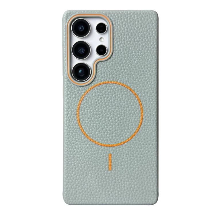 Funda de TPU con textura de lichi MagSafe para Samsung Galaxy S24 Ultra 5G (azul y naranja)