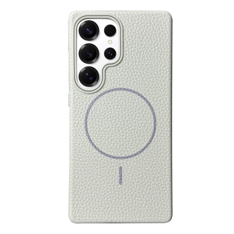 Funda de TPU con textura de lichi MagSafe para Samsung Galaxy S25 Ultra 5G (blanco y gris)