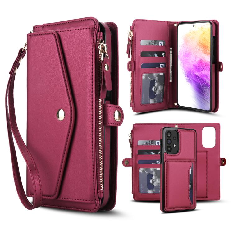 Funda de cuero desmontable con cordón para Samsung Galaxy A53 5G (rojo)