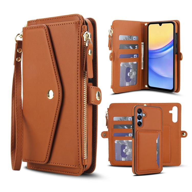 Funda de cuero desmontable con cordón para Samsung Galaxy A55 5G (marrón)