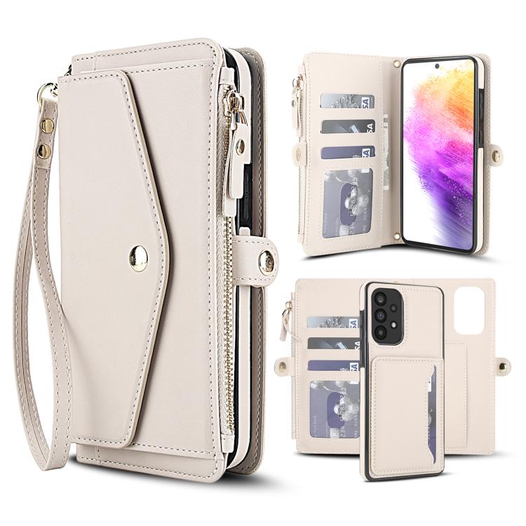 Funda de cuero desmontable con cordón para Samsung Galaxy A72 5G (blanco)