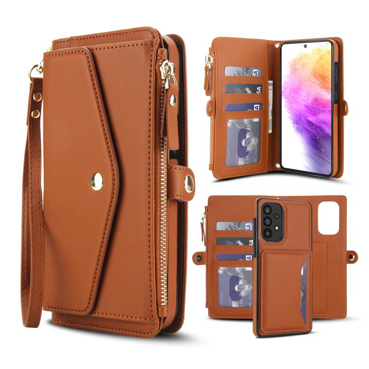 Funda de cuero desmontable con cordón para Samsung Galaxy A72 5G (marrón)